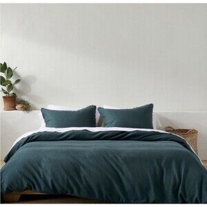 Full/Queen Heavyweight Linen Blend Duvet Cover & Sham Set  Dark Teal - Casaluna